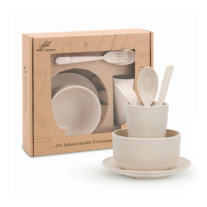 6 Piece Wheat Straw Kids Dinner Set