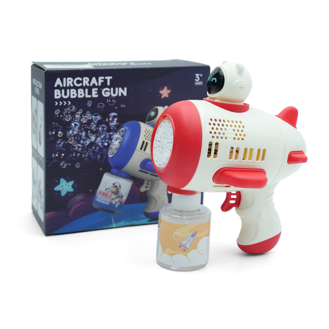 Aircraft Bubble Gun Toy with LED Light & Electric Blower – Space-Themed Bubble Blaster for Kids, Includes Bubble Solution – Easy-to-Hold Design, Rich Blustering Action – Fun Outdoor & Indoor Play – Reassuring Material – Ages 3+