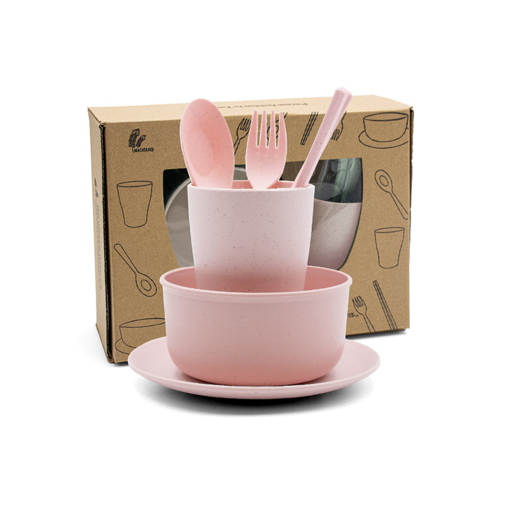 6 Piece Wheat Straw Kids Dinner Set