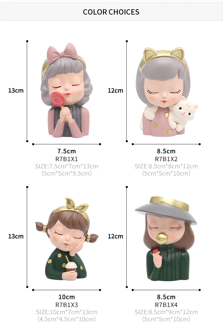 Beram Charming Figurine Set Green Pink Grey Polyresin Decorative Flower Vase Cute Girl Succulent Pot Modern Indoor Home Office Table Decor Propagator Kit Gift Set