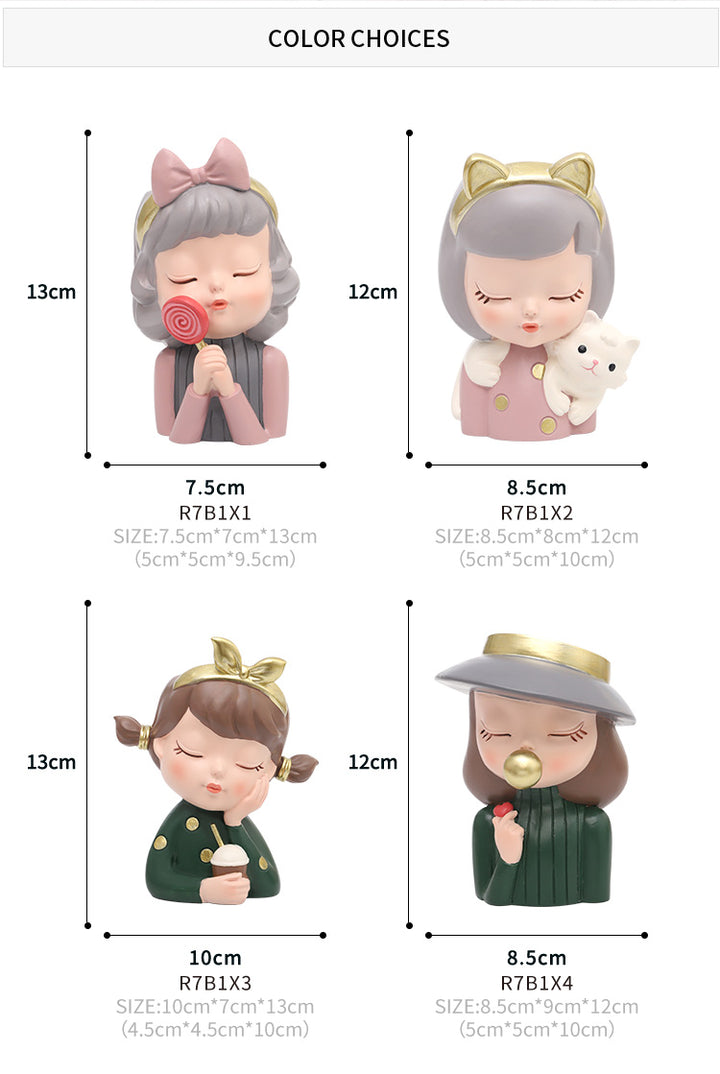 Beram Charming Figurine Set Green Pink Grey Polyresin Decorative Flower Vase Cute Girl Succulent Pot Modern Indoor Home Office Table Decor Propagator Kit Gift Set