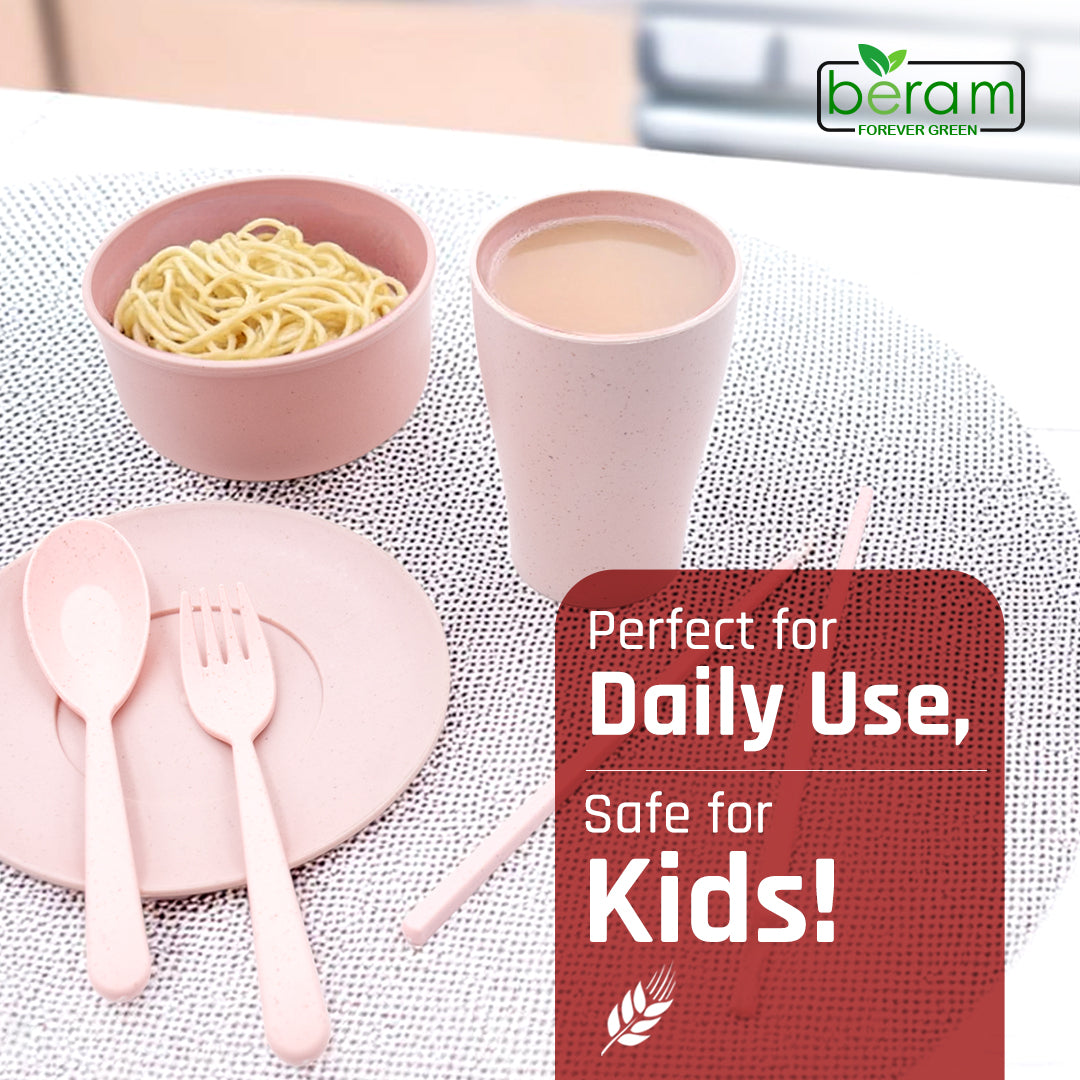 6 Piece Wheat Straw Kids Dinner Set