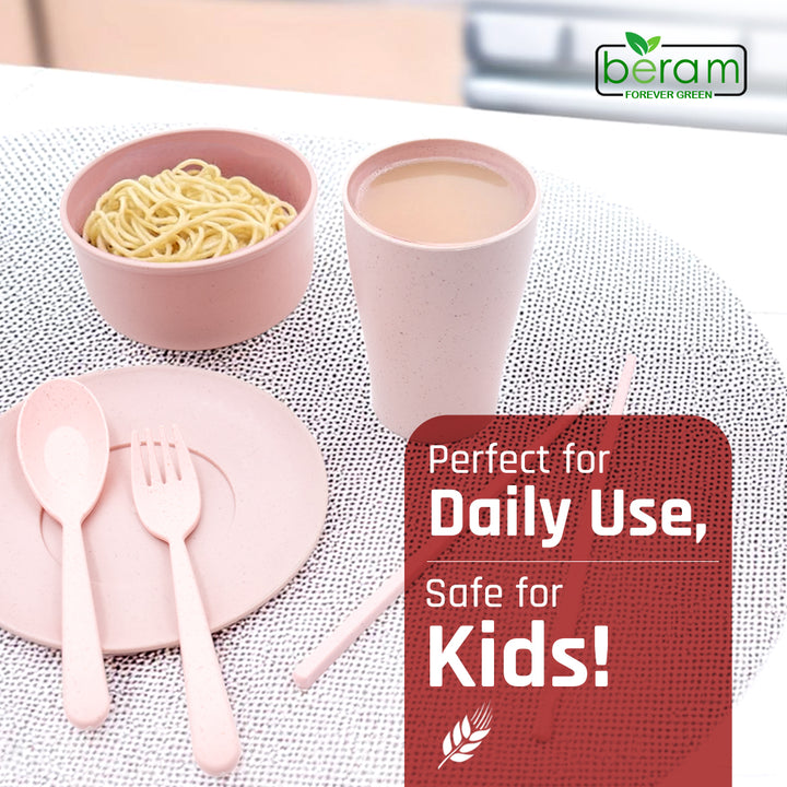 6 Piece Wheat Straw Kids Dinner Set