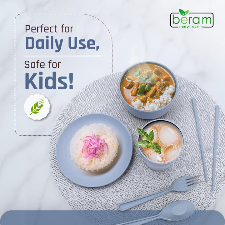 6 Piece Wheat Straw Kids Dinner Set