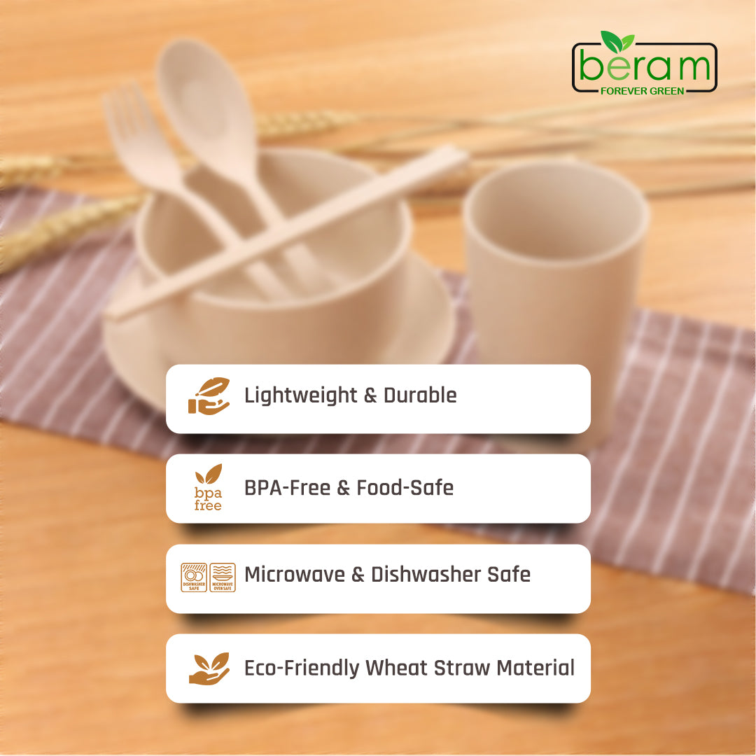 6 Piece Wheat Straw Kids Dinner Set