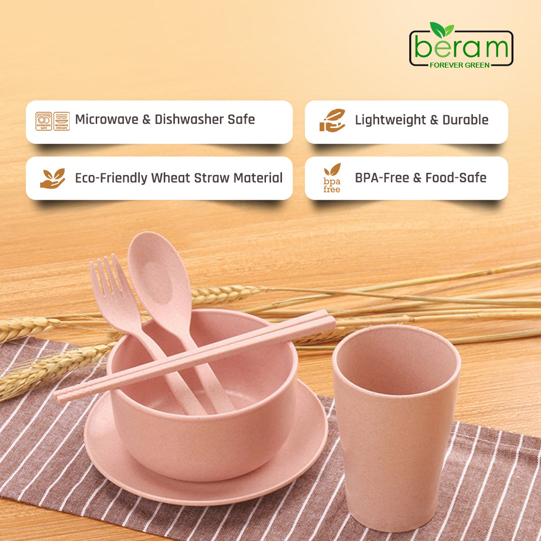 6 Piece Wheat Straw Kids Dinner Set
