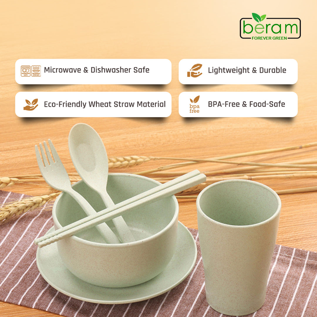 6 Piece Wheat Straw Kids Dinner Set