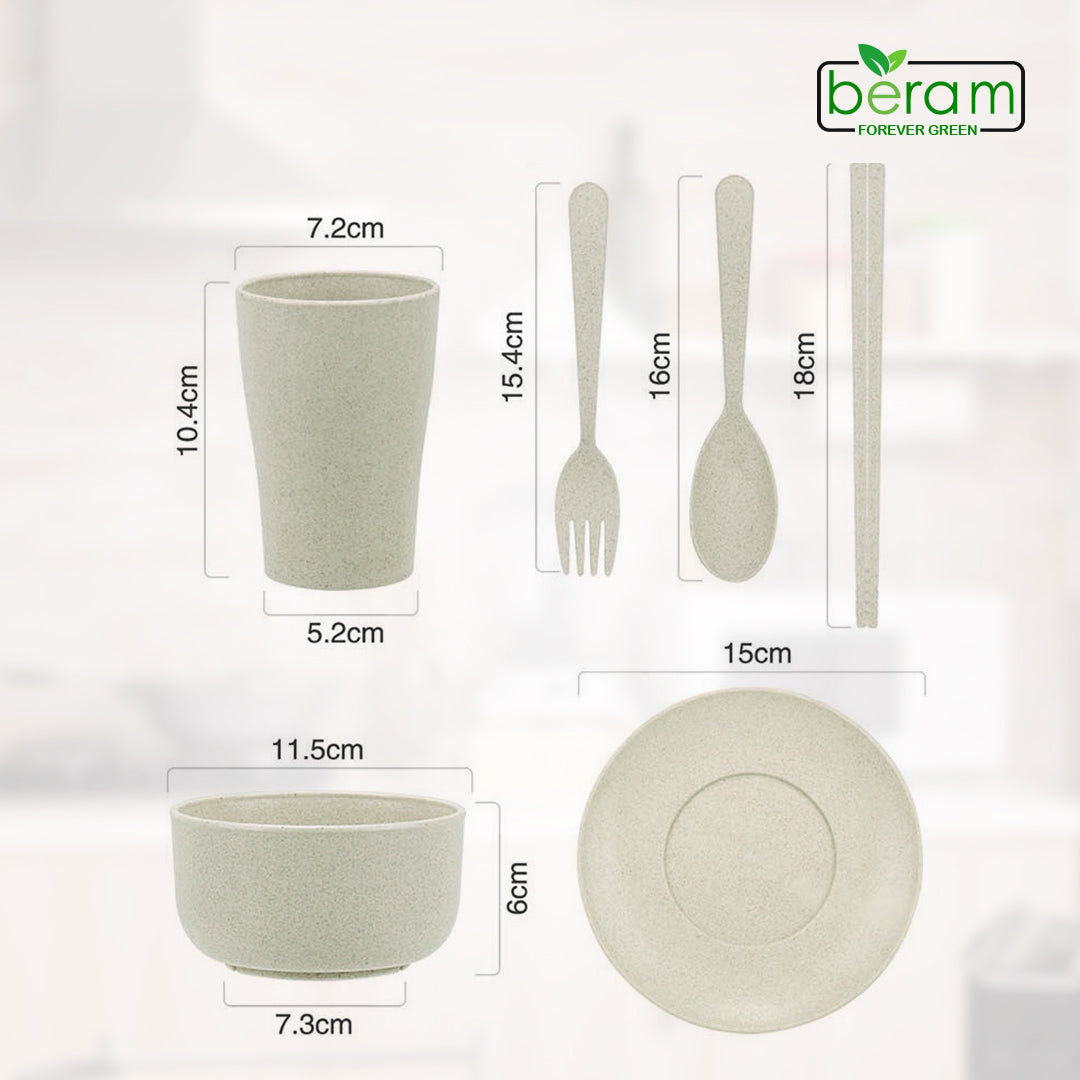 6 Piece Wheat Straw Kids Dinner Set