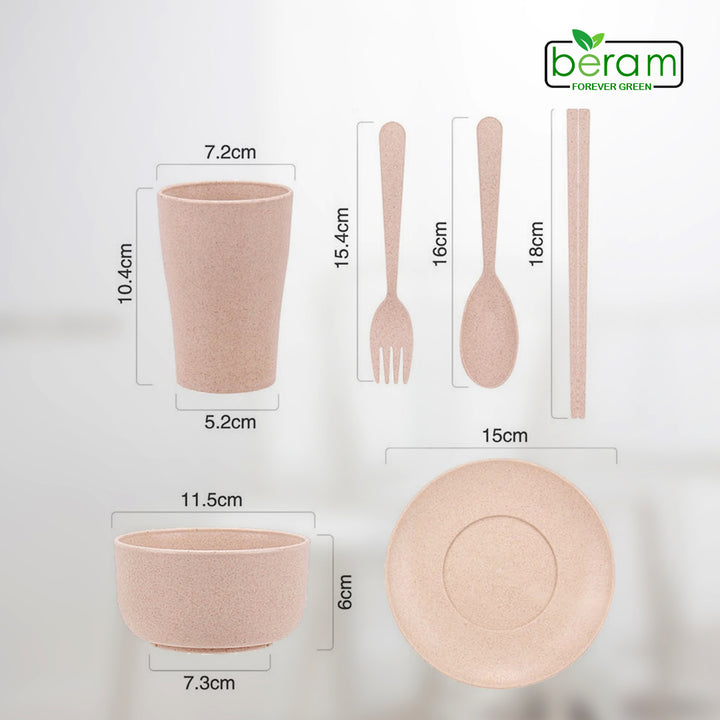 6 Piece Wheat Straw Kids Dinner Set