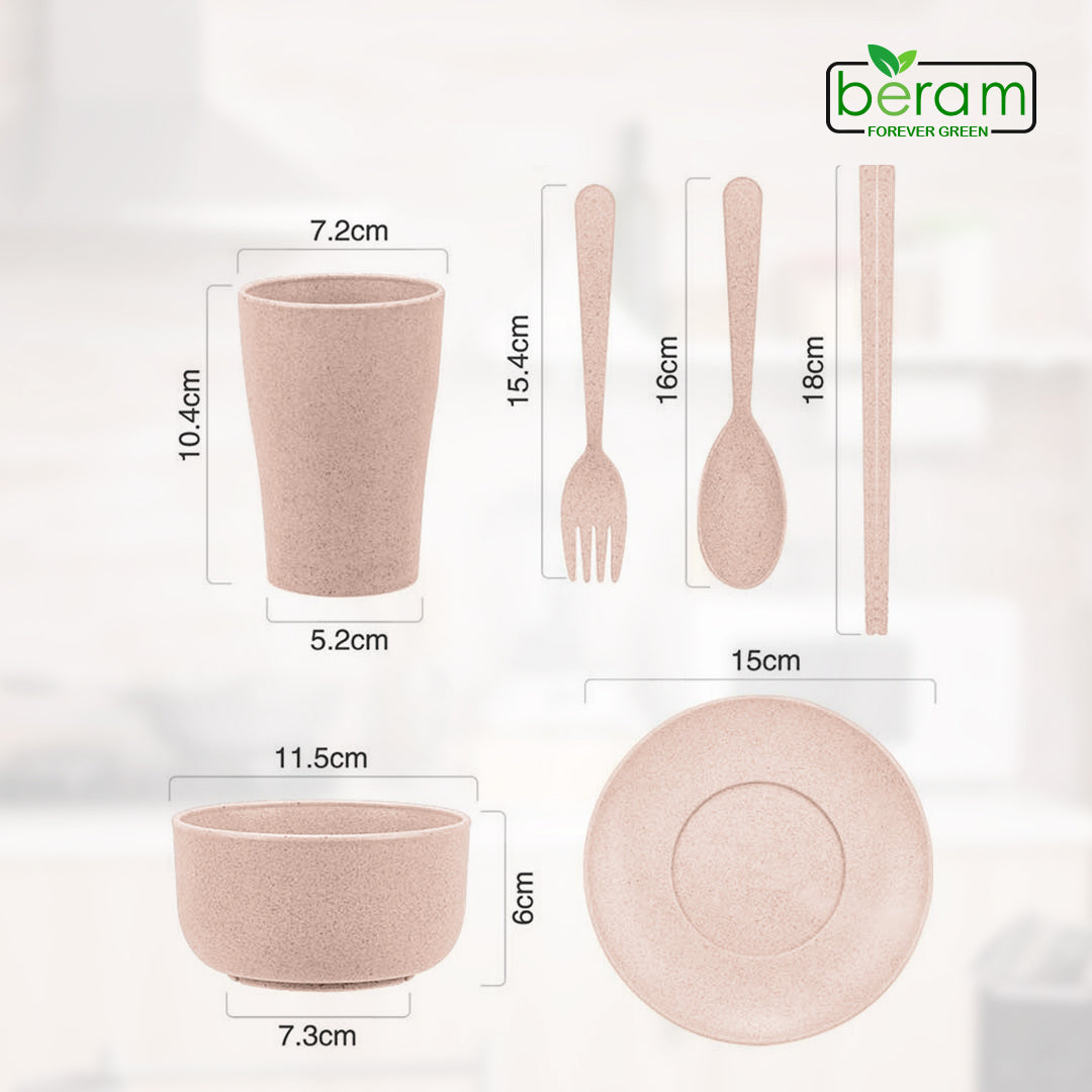 6 Piece Wheat Straw Kids Dinner Set