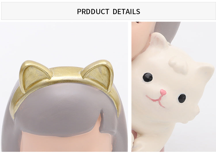 Beram Charming Figurine Set Green Pink Grey Polyresin Decorative Flower Vase Cute Girl Succulent Pot Modern Indoor Home Office Table Decor Propagator Kit Gift Set