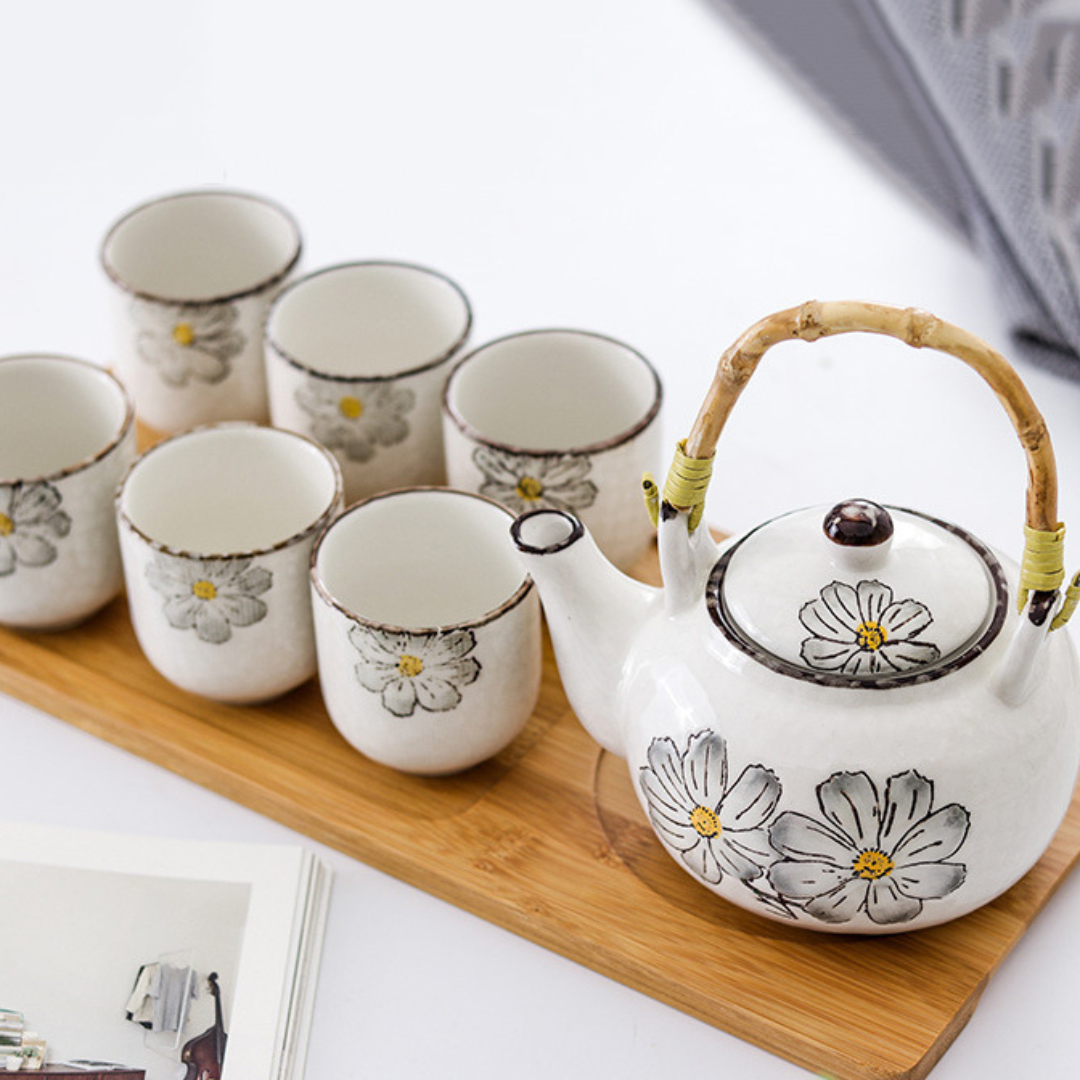 Porcelain Tea Set with Decorative Cups Grey