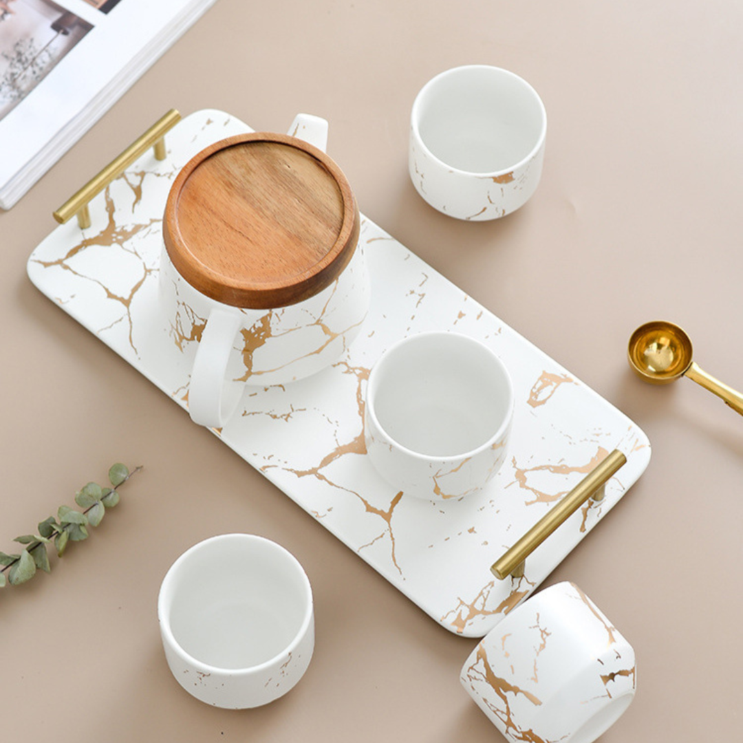 White & Gold Ceramic Tea Set