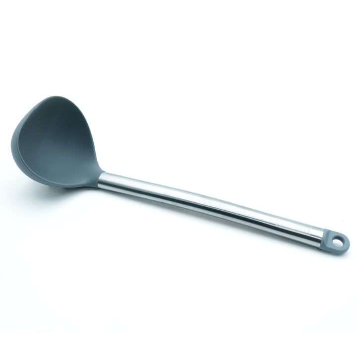 Beram 8Pcs Silicone &Stainless Steel Kitchen Utensil Heat Resistant 3Spatulas,1Tong,1Soup Ladle,1Pasta Server,1Turner,1Whisk Non-Stick BPA-Free,Dishwasher Safe (GREY) (Set of 8)