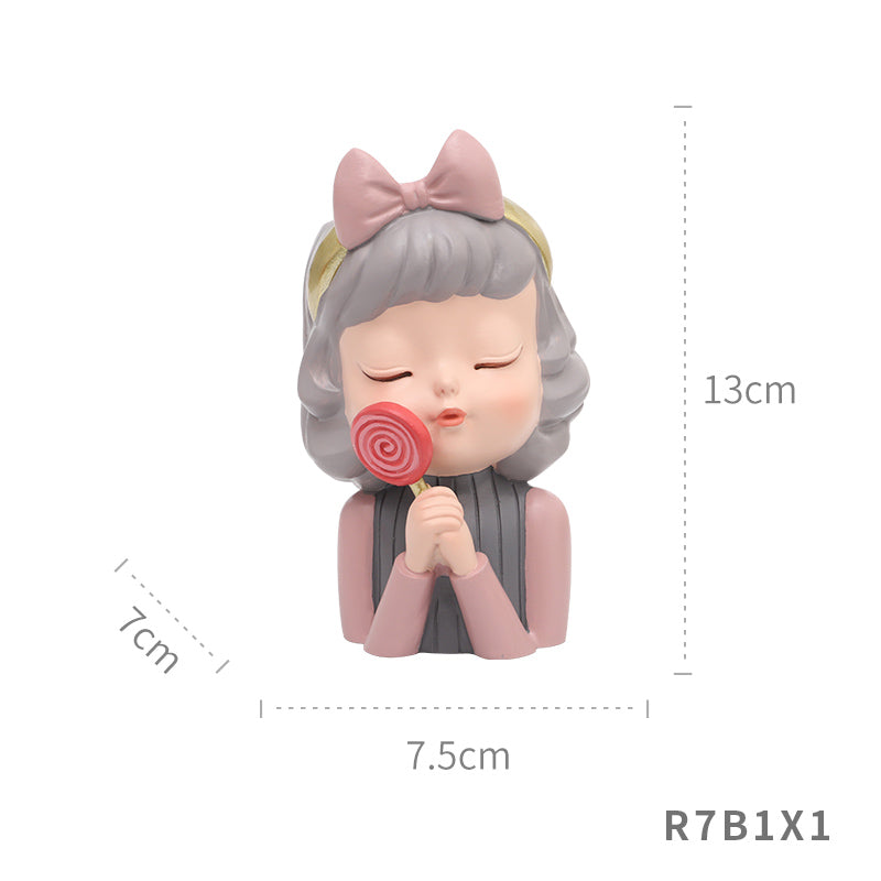 Beram Charming Figurine Set Green Pink Grey Polyresin Decorative Flower Vase Cute Girl Succulent Pot Modern Indoor Home Office Table Decor Propagator Kit Gift Set