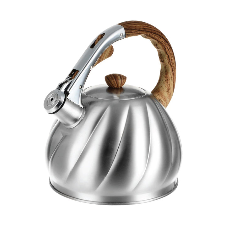 HAUS ROLAND Whistling Kettle, 2 Liter Water Kettle, Stovetop Tea Kettle, Stainless Steel Teapot, Wood Grain Handles, Fast Boiling, Perfect for Homes, Picnics, and Parties
