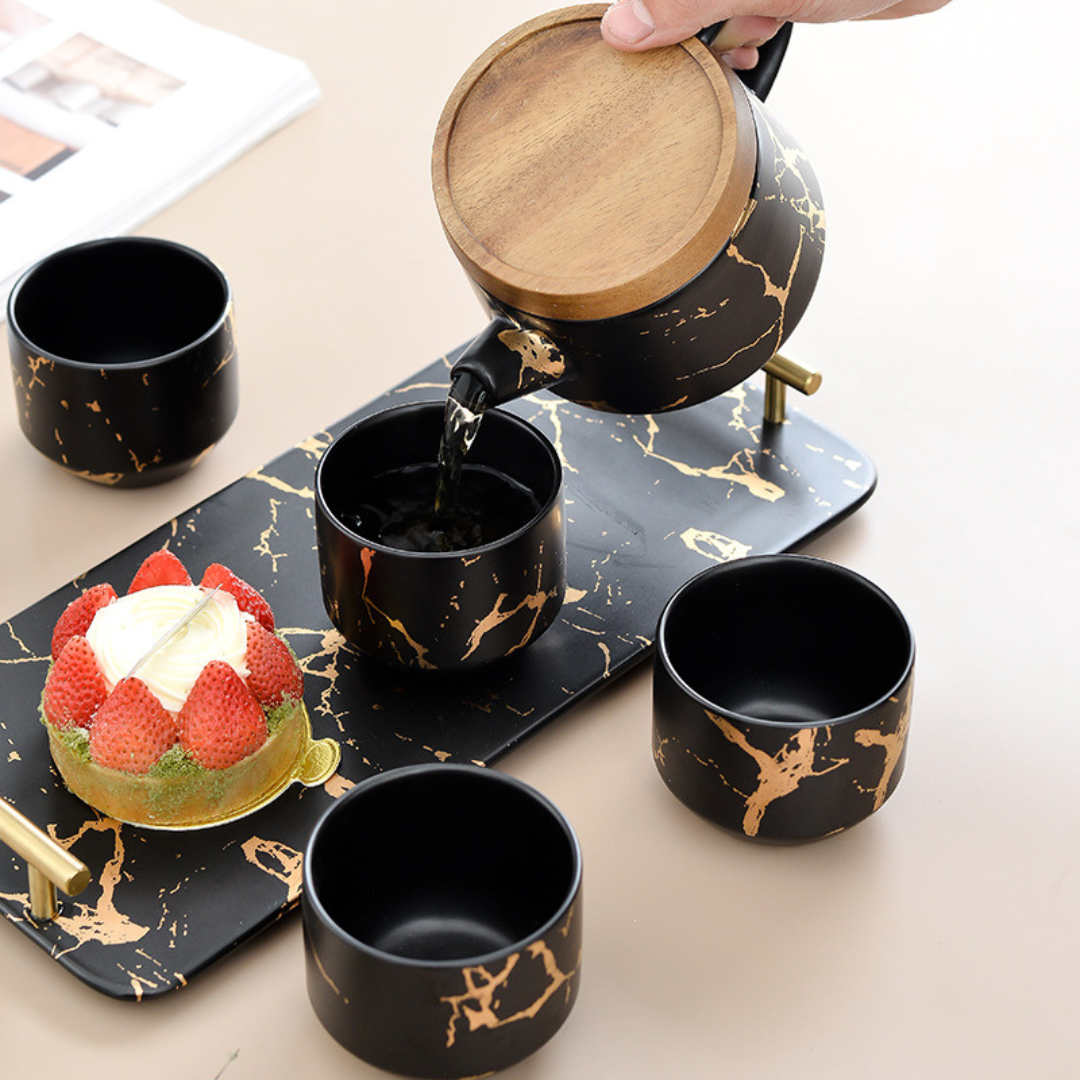 Black and Gold Ceramic Tea Set