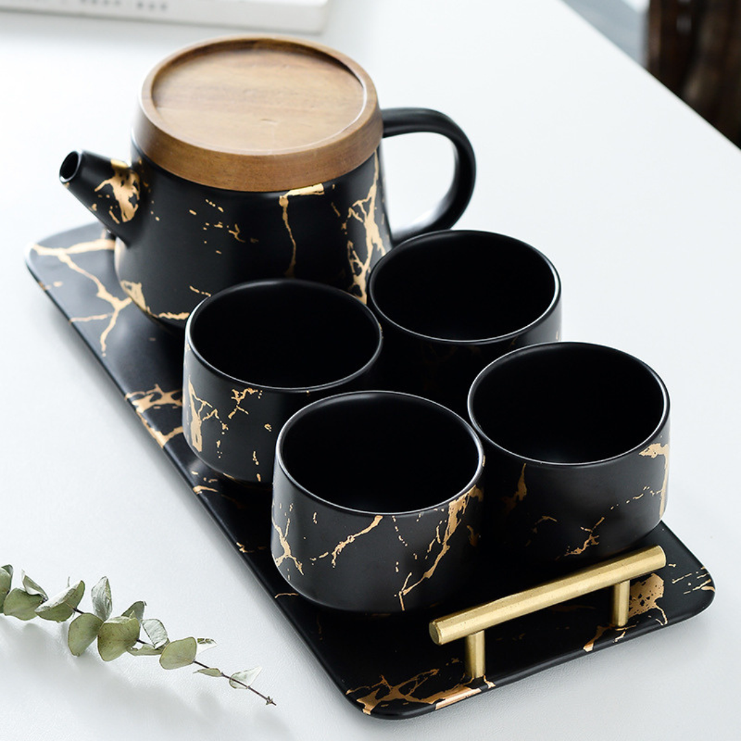 Black and Gold Ceramic Tea Set
