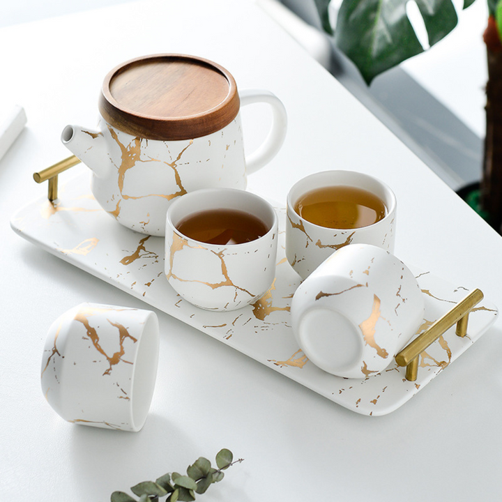 White & Gold Ceramic Tea Set