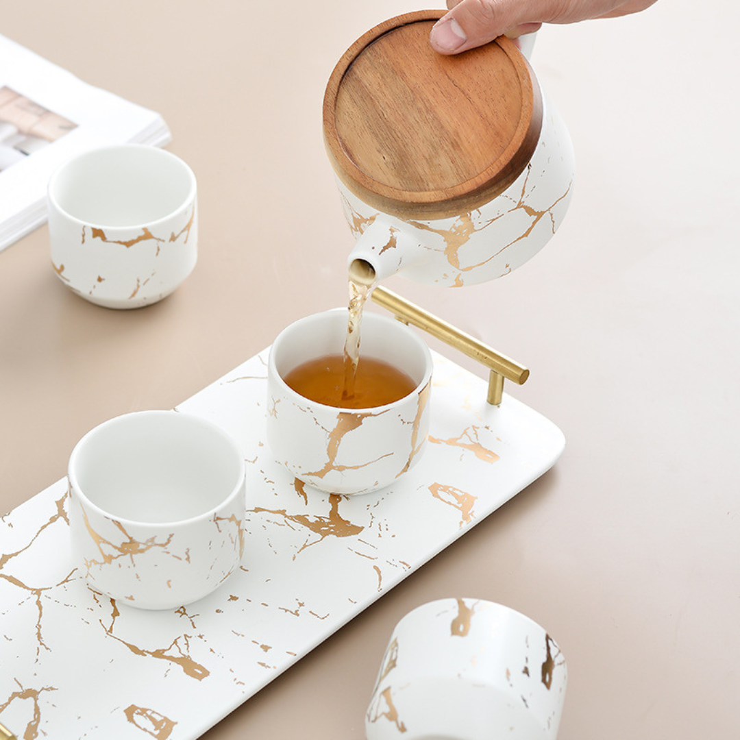 White & Gold Ceramic Tea Set