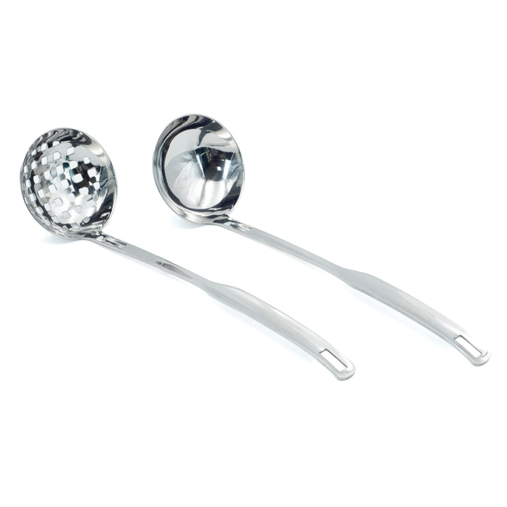 Beram 2 Piece Mirror Skimmer and Soup Ladle Food-Grade Stainless Steel  Ergonomic Handle  Lightweight Mirror Polish Finish  Hollow Out Skimmer Hanging Hole for Storage