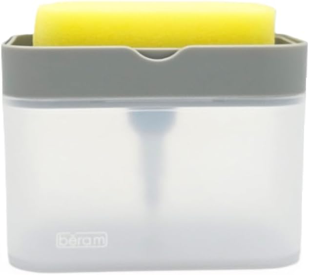 BERAM 500ml Soap Dispenser with Sponge Holder, 2-in-1 Countertop Pump for Kitchen Sink, Dishwasher Soap Dispenser, Refillable with Cleaning Cloth Rack - Space-Saving Kitchen Organizer