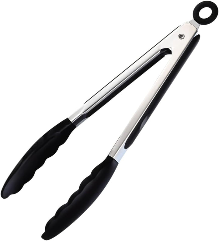 BERAM 270℃ Cooking Tongs, 9 Inch Silicone Kitchen Tongs with Non-Stick Rubber Tips, Padlock System & 18/8 Stainless Steel Handle for Grilling, BBQ, Frying, Serving, Heat Resistant, Non-Scratch