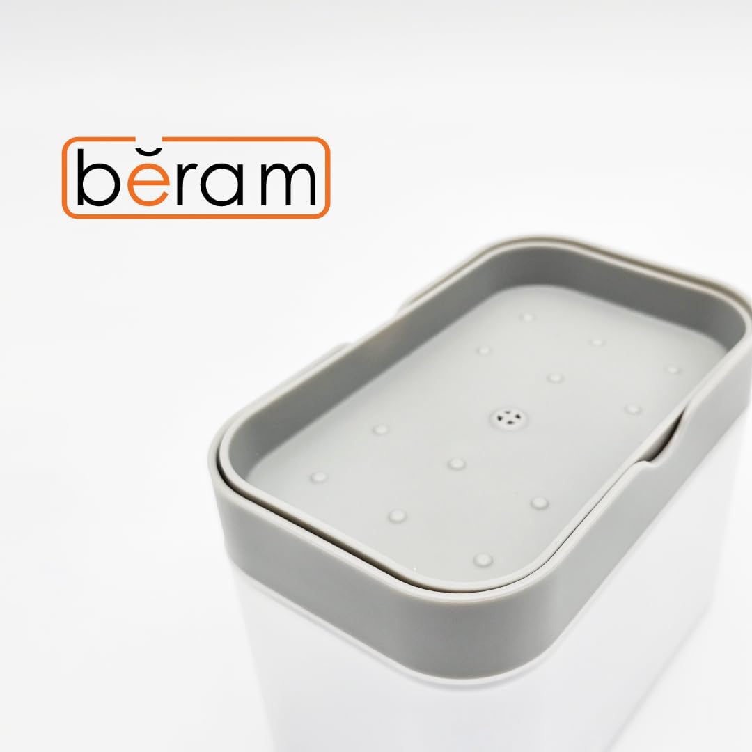 BERAM 500ml Soap Dispenser with Sponge Holder, 2-in-1 Countertop Pump for Kitchen Sink, Dishwasher Soap Dispenser, Refillable with Cleaning Cloth Rack - Space-Saving Kitchen Organizer