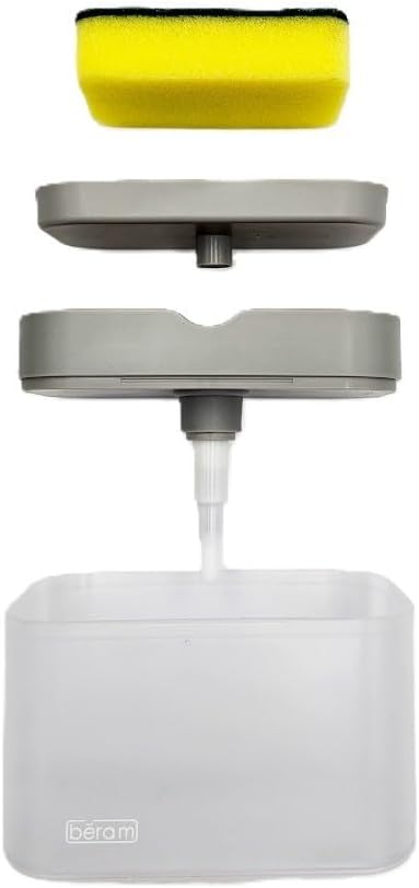 BERAM 500ml Soap Dispenser with Sponge Holder, 2-in-1 Countertop Pump for Kitchen Sink, Dishwasher Soap Dispenser, Refillable with Cleaning Cloth Rack - Space-Saving Kitchen Organizer