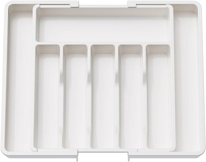 Beram Expandable Kitchen Drawer Organizer Tray – 33×37.5×5 cm BPA-Free PP Cutlery Holder for Spoons Forks Knives & Utensils Adjustable Silverware Divider Storage Box for Kitchen Drawers