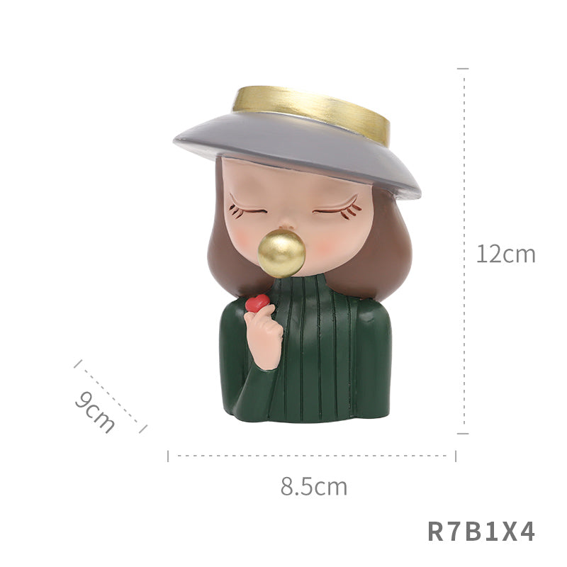 Beram Charming Figurine Set Green Pink Grey Polyresin Decorative Flower Vase Cute Girl Succulent Pot Modern Indoor Home Office Table Decor Propagator Kit Gift Set