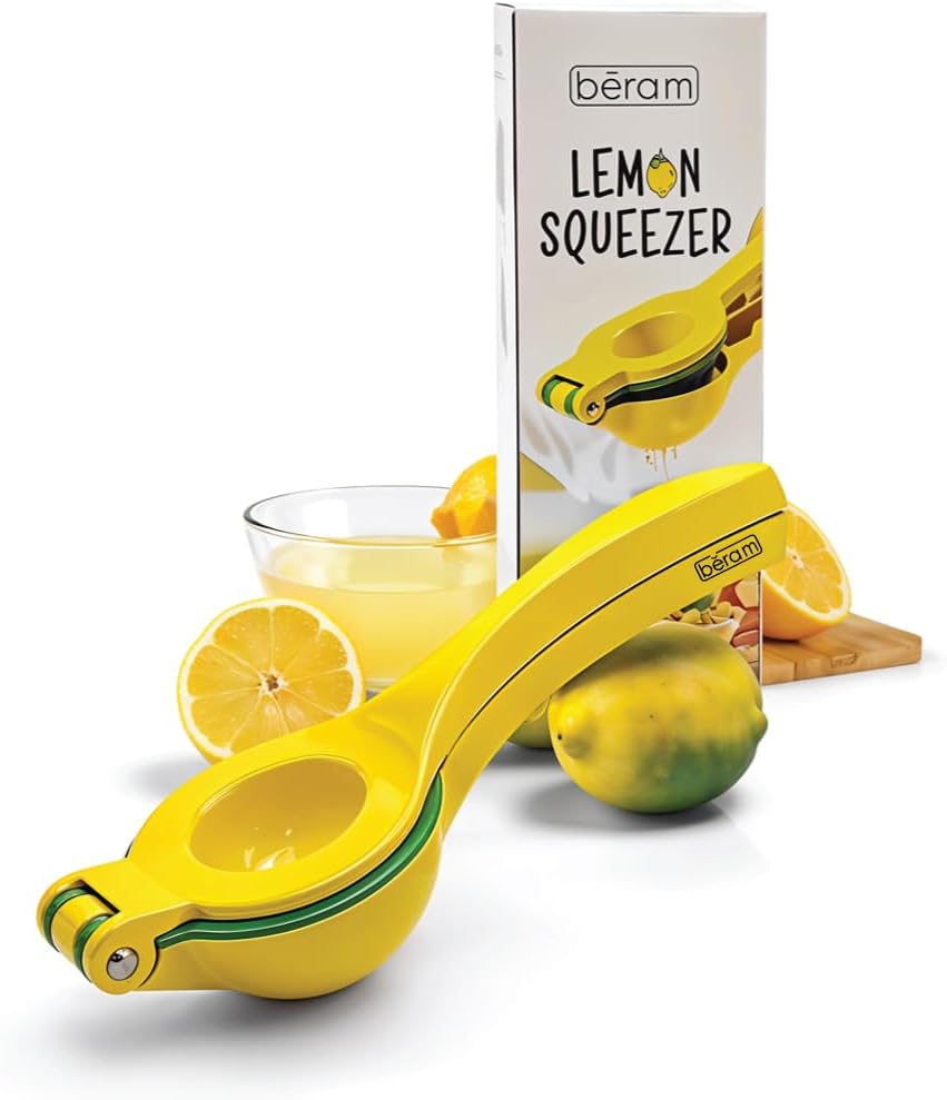 BERAM Lemon Lime Squeezer, 2 in 1, Heavy Duty Metal, Manual Hand Juicer Press for Citrus Fruit, No Pulp or Seeds, Dishwasher Safe, Premium Quality Juicing Kitchen Tool
