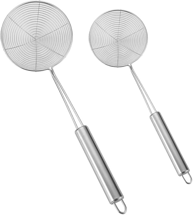 Beram 304 Stainless Steel Skimmers 2pcs Set 6cm 7cm Kitchen Essentials Durable Kitchen Tools for Deep Frying Boiling Straining Professional Kitchen Cooking Tools