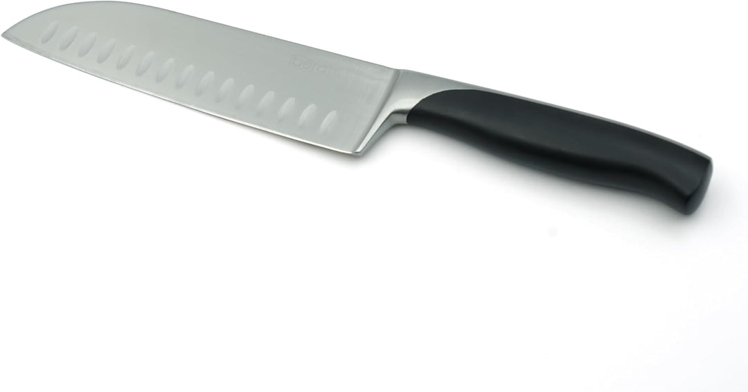 BERAM 8 Inch Santoku Knife, High Carbon Stainless Steel Blade with Ergonomic ABS Handle, Granton Edge for Non-Stick Slicing, Multipurpose Kitchen Knife for Chopping, Dicing, and Mincing