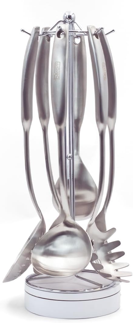 BERAM Elegant Hollow Handles Stainless Steel Cooking Utensils Set 6 Pieces Spatula Turner Rice Scoop Pasta Server Skimmer Soup Ladle Kitchen Tools for Daily Use Daily Use Cookware Set 304 St