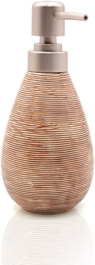 Beram 5PCS Brown Ceramic Bathroom Kitchen Accessory Set Natural Textured Design with Soap Dispenser brush Holder Tumbler Multifunction Holder & Soap Dish Rustic Boho Style (5PCS Set)