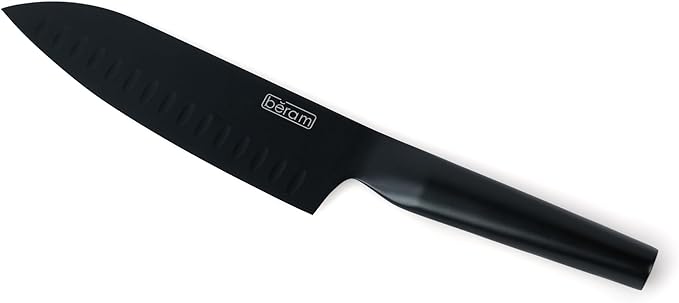BERAM 7 Inch Santoku Knife, Maifan Stone Coated High Carbon Stainless Steel Blade with SS430 Handle, Non-Stick and Scratch-Resistant Blade for Chopping, Slicing, and Mincing