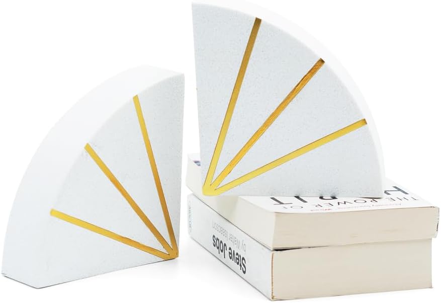 BERAM Circle Bookends, Ceramic Statue Figurines, Art Sculpture, Modern Home Decor Collection, Abstract Indoor Shelf Ornaments, Office, Living Room, Book Shelf Pieces, White & Gold