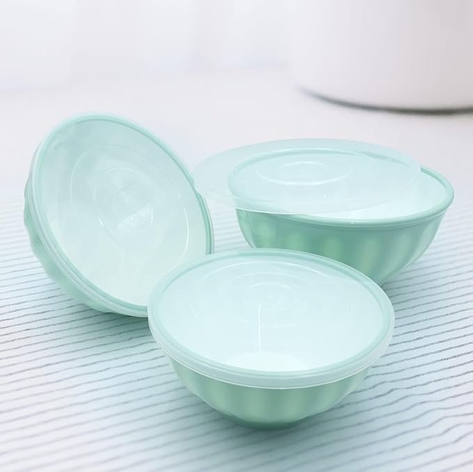 3-Piece Mint Green Mixing Bowl Set with Lid BPA-Free Plastic Nesting Bowls for Kitchen Microwave & Dishwasher Safe Food Storage & Salad Prep Bowls (1.3L, 2.2L, 3.4L)