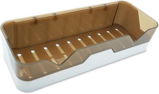 Beram Wall Mounted Plastic Shower Rack – White & Brown Bathroom Storage Organizer for Shampoo Soap & Toiletries Space-Saving Plastic Shower Rack – White and Brown Wall Mount Shelf(29.5 * 11 * 6.5 Cm)