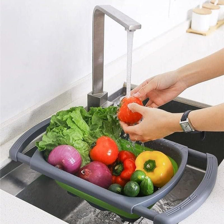 BERAM 40cm Colander, Extendable Handles, Kitchen Strainer, Collapsible, Over the Sink, Rice Drainer, Silicone, Space Saving & Collapsible Kitchen Accessories, Best for Daily Kitchen Storage and Use