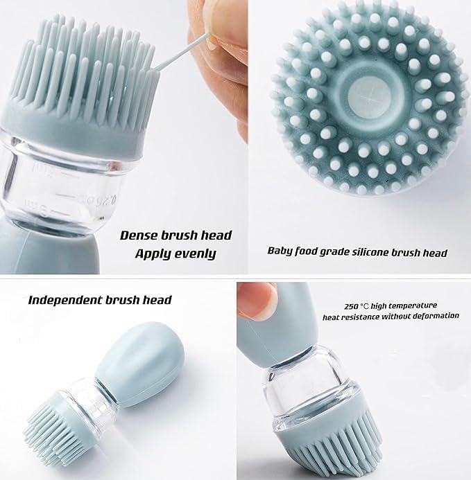 Beram Oil Dispenser Bottle with Barbecue Brush, Used for Oil, Vinegar or Sauce, Oil Storage and Dispenser Container with Silicone Basting Brush for Kitchen, (Blue)