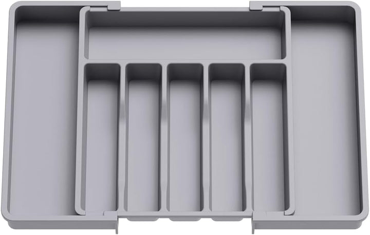 Beram Expandable Kitchen Drawer Organizer Tray – 33×37.5×5 cm BPA-Free PP Cutlery Holder for Spoons Forks Knives & Utensils Adjustable Silverware Divider Storage Box for Kitchen Drawers