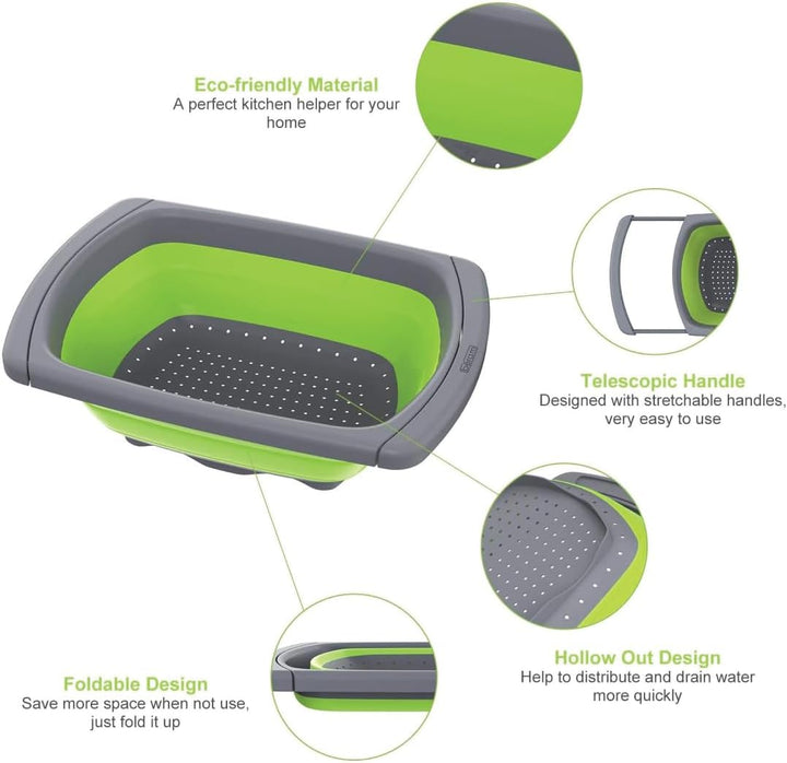 BERAM 40cm Colander, Extendable Handles, Kitchen Strainer, Collapsible, Over the Sink, Rice Drainer, Silicone, Space Saving & Collapsible Kitchen Accessories, Best for Daily Kitchen Storage and Use