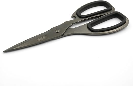 BERAM 9 Inch Multipurpose Cooking Scissors Black Titanium Coated Heavy Duty Sharp 2CR13 SS Blades with Nutcracker and Can Opener Ergonomic TPR Non Slip Handle for Home Restaurant Cooking Use