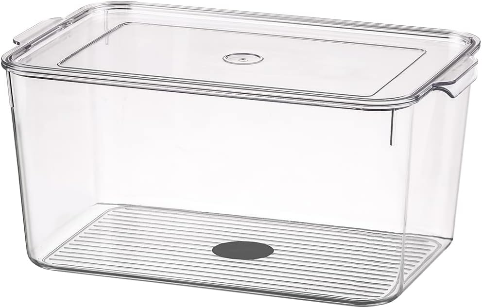 Beram Drain & Store Refrigerator Container Clear Box with Inner Basket Transparent PET Organizer Box with Handles Multipurpose Pantry Fridge Freezer Storage Container BPA-Free Rectangular Basket