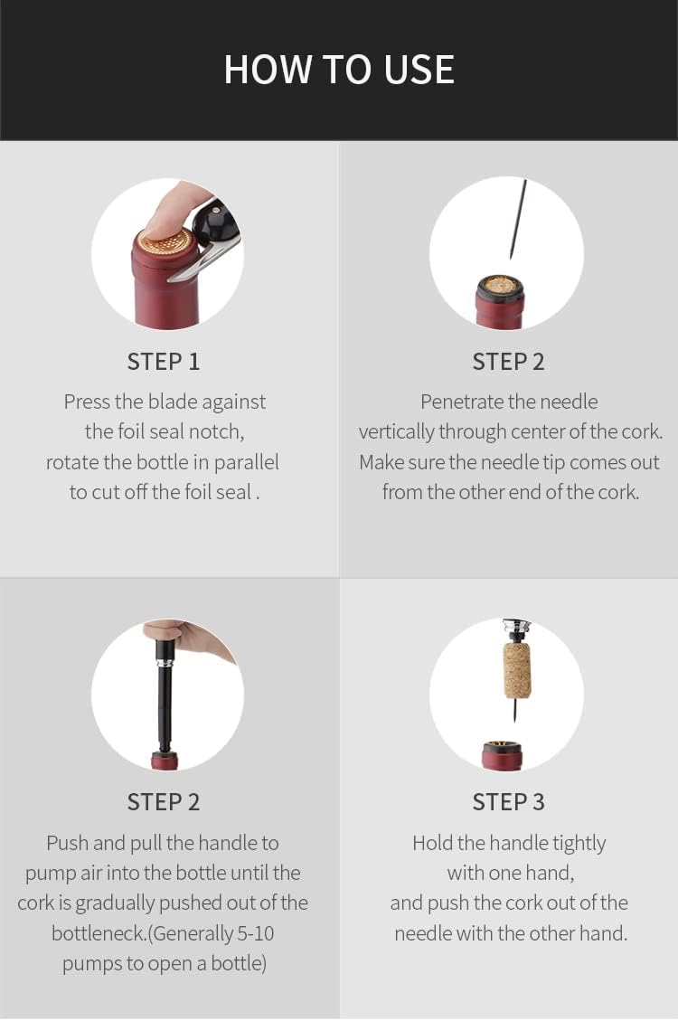 BERAM Manual Wine Opener Pen Design Air Pump Bottle Opener Stainless Steel Needle Microneedle Cork Piercer Corkscrew Portable Wine Accessories Travel-Friendly Multi-Opener