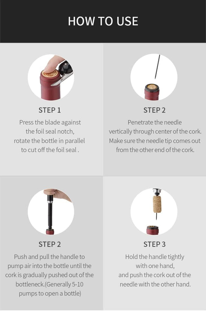 BERAM Manual Wine Opener Pen Design Air Pump Bottle Opener Stainless Steel Needle Microneedle Cork Piercer Corkscrew Portable Wine Accessories Travel-Friendly Multi-Opener