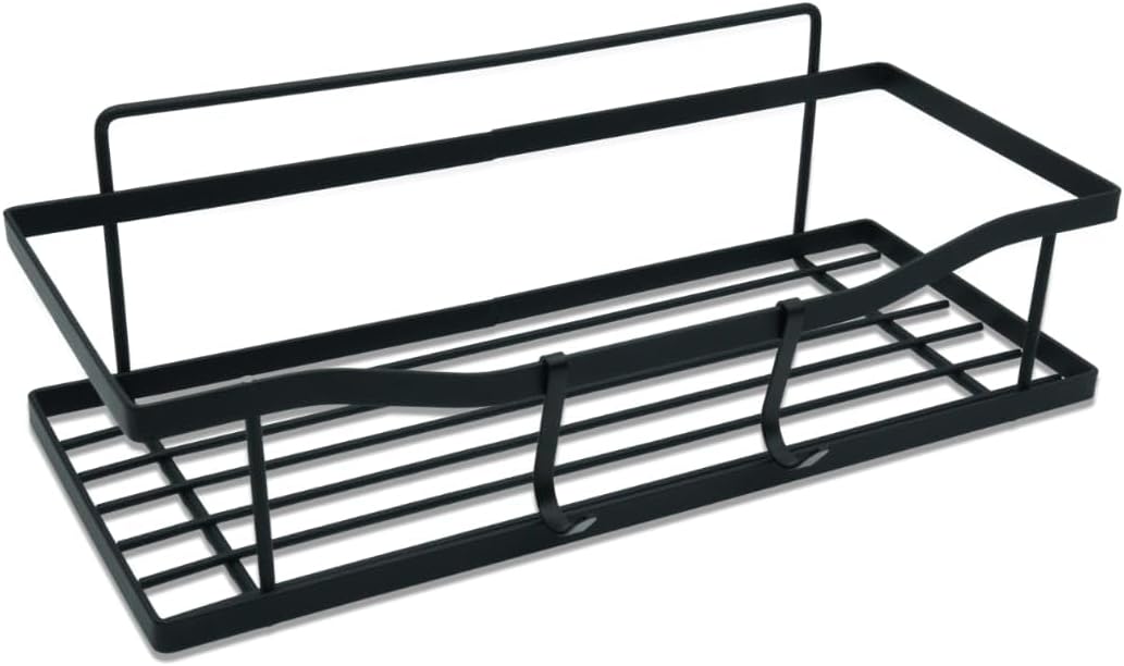 Beram Matte-Black rectangular Bathroom Storage Rack Carbon Steel Hook hanging Space-Saving Bathroom Organizer Rust resistant and durable(29 * 10.5 * 7.5Cm)