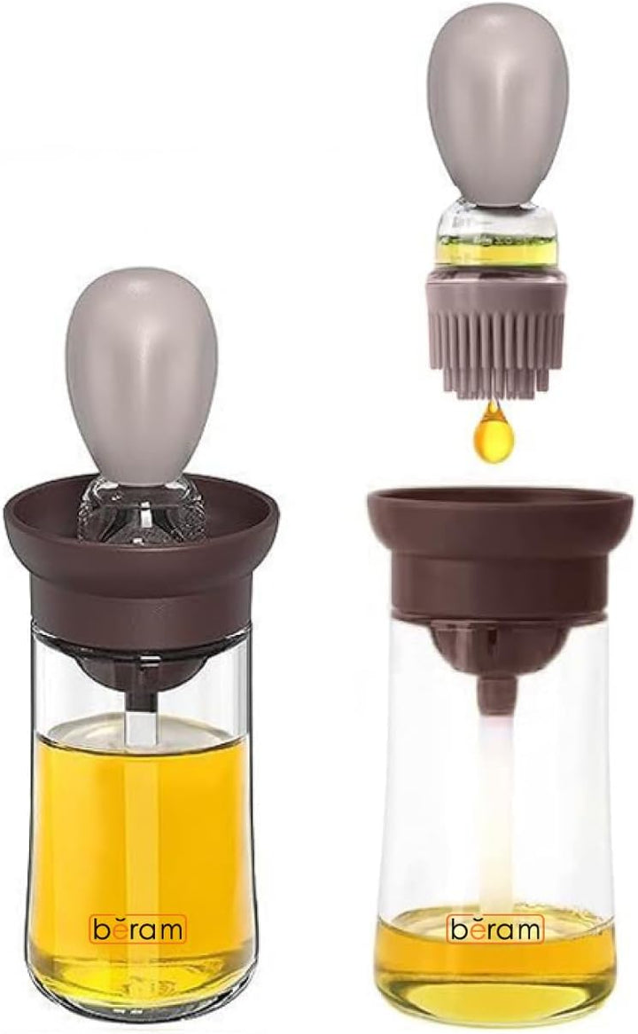 BERAM Oil Dispenser Bottle with Brush, 2 in 1, Used for Barbecue, Vinegar or Sauce, Glass Storage and Dispenser Container with Silicone Basting Brush for Kitchen, Baking, Air Fryer
